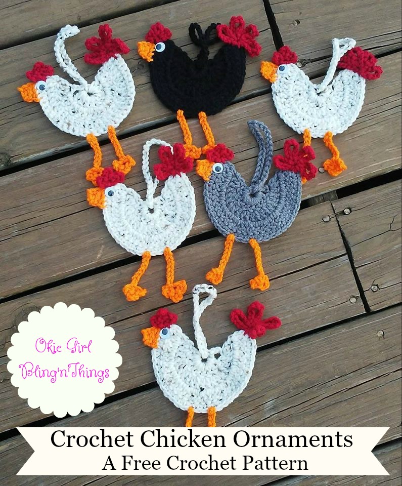 Crochet Chicken Ornaments - OkieGirlBling'n'Things